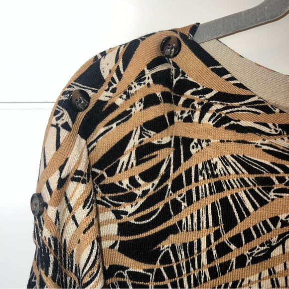 Chico’s Button Accented Boat Neck Tunic Sweater Sz 2 (L/12) Abstract Ribbed Trim - Picture 8 of 11